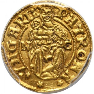 Węgry, Ferdynand I, denar w złocie wagi 1/2 dukata 1554 NC
