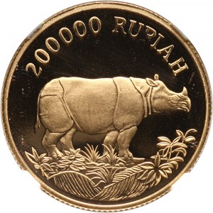 Indonezja, 200000 rupii 1987, Nosorożec jawajski