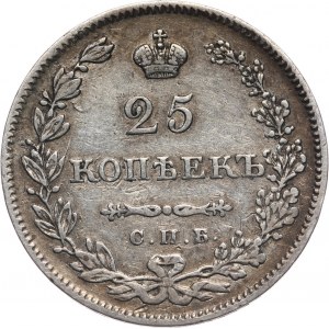 Rosja, Mikołaj I, 25 kopiejek 1829/7 СПБ НГ, przebitka daty, Petersburg