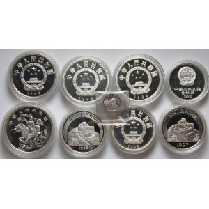 Chiny, zestaw 9 srebrnych monet kolekcjonerskich 5 i 10 yuanów