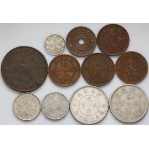 Chiny, zestaw 11 monet (5 srebrnych i 6 miedzianych)