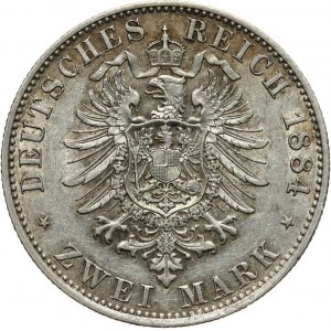 Germany, Reuss, Heinrich XIV, 2 Mark 1884 A, Berlin