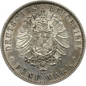 Germany, Prussia, Wilhelm II, 5 Marks 1888 A, Berlin