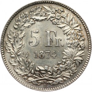 Switzerland, 5 Francs 1874 B. Brussels