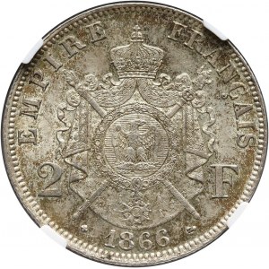 France, Napoleon III, 2 Francs 1866 BB, Strasbourg