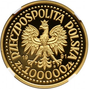 III RP, 100000 złotych 1991, Jan Paweł II, PRÓBA, złoto