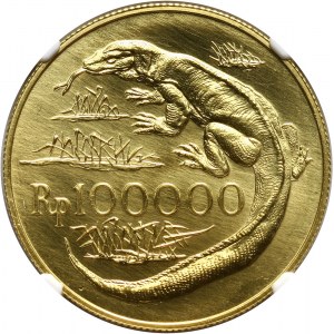 Indonesia, 100000 Rupiah 1974, Komodo dragon lizard