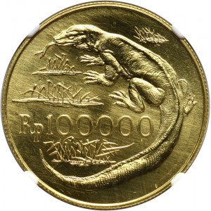 Indonesia, 100000 Rupiah 1974, Komodo dragon lizard