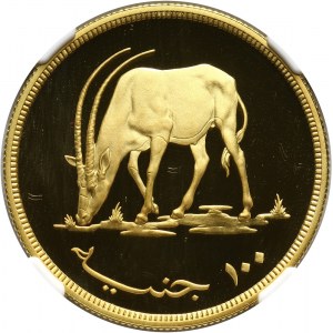 Sudan, 100 Pounds AH1396 (1976), Scimitar-horned oryx, PROOF