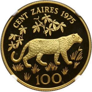Zair, 100 zaires 1975, Leopard, stempel lustrzany