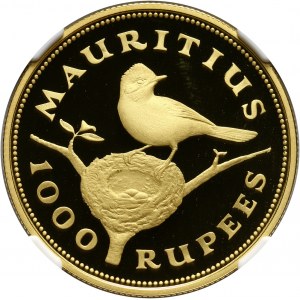 Mauritius, 1000 Rupees 1975, Mauritius flycatcher, PROOF