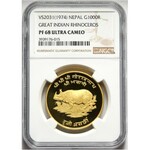 Nepal, 1000 rupii VS2031 (1974), Nosorożec indyjski, stempel lustrzany