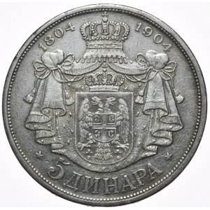 Serbia, 5 Dinars, 1904.