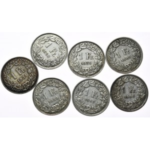 Switzerland, 1 Franc, Set of 7 pcs.