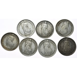 Switzerland, 1 Franc, Set of 7 pcs.