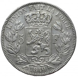 Belgio, 5 franchi, 1849.