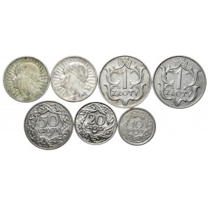 II RP, Ensemble de 7 pièces d'or et de penny 1923-34