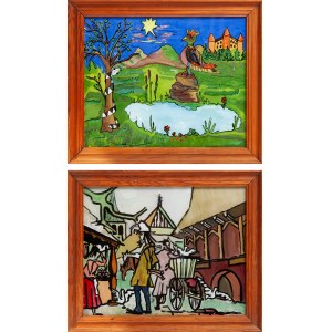 Set of two pictures on glass