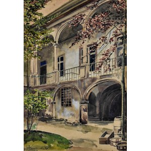 Alfred KAMIENOBRODZKI (1844-1922), Dziedziniec i krużganki pałacu biskupa Floriana z Mokrska przy Kanoniczej 18 w Krakowie