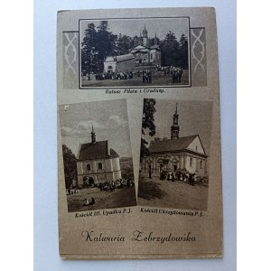POSTCARD KALWARIA ZEBRZYDOWSKA, 3 VIEWS, PILATA TOWN HALL, CHURCH OF III FALL OF LORD JESUS, CHURCH OF CRUCIFIXION OF LORD JESUS