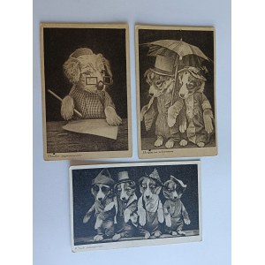 SET OF 3 POSTCARDS KIZIA MIZIA, DIFFICULT WPRACRACING, SAFE HAVEN, HAPPY PASSENGERS, DOG, DOGS