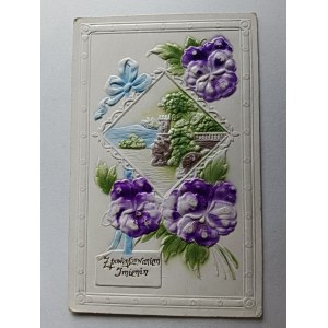 ART POSTCARD EMBOSSED FLOWERS, PANSIES