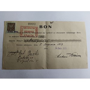 BON, KRAKÓW, SPÓŁDZIELCZY BANK KUPIECTWA KRAKOWSKIEGO, ZNACZEK, PIECZĄTKA, 1939 R