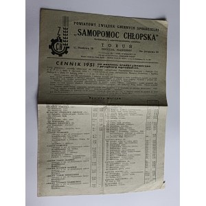 VEGETABLE SEED PRICE LIST TORUN, PEASANT SELF-HELP, 1951