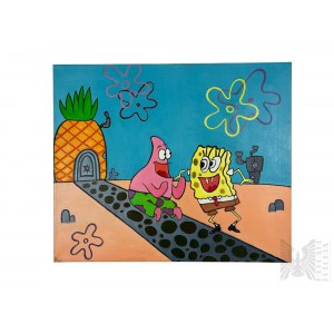 Nieznany Artysta - Obraz Popołudnie w Bikini Dolnym, Spongebob i Patryk; Akryl na Płótnie