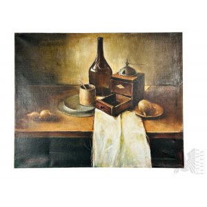 J. Aleksander (XX w.) - Obraz Martwa Natura Z Młynkiem (1990 r.), Olej na Płótnie