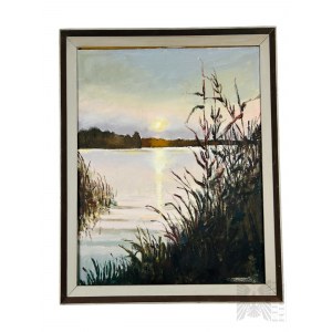 Unknown Artist (20th century) - Painting Sunset Over the Lake, Oil on Canvas