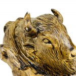 Zestaw Leśnika: Gipsowa Głowa Żubra Białowieża (PRL), Rzeźba Krzyż, Stożkowaty Szklany Wazon, Mały Szklany Kufelek