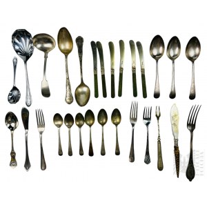 Kolekcja Platerowanych/Chromowanych Sztućców Sztućców: Łyżka Wazowa Lee & Wigfull, Sheffield, Łyżki, Nóż do Ciasta, Widelec do Serów, Komplet Noży do Owoców