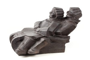 Jan Ślusarczyk (1903 - 1980 ), Dziewczynki na saneczkach, 1954