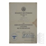 2 WŚ III Rzesza Niemiecka Nadanie KVK z Mieczami 2 Klasy- Podpis - General der Panzertruppe Herman Balack