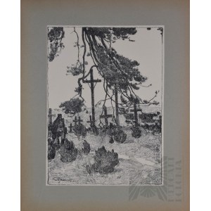Autolithography of Legionary Artists 1935 - Stanislav Janowski - Legionary Cemetery in Volchevsk.