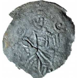 RRR-, Leszek Biały 1194-1227, Denar, książę na wprost z jabłkiem w dłoni, R8