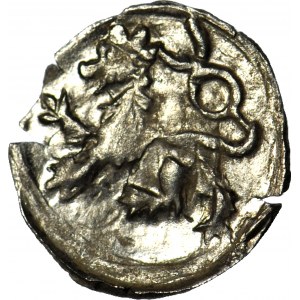 Śląsk, Jerzy z Podiebradu 1454-1462, Halerz bez daty, Lew/Orzeł, menniczy, R5, długie i cienkie pióra orła