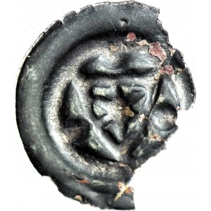 R-, Zakon Krzyżacki, Brakteat 1307-1318, Tarcza z krzyżem po bokach i u góry trzy kule