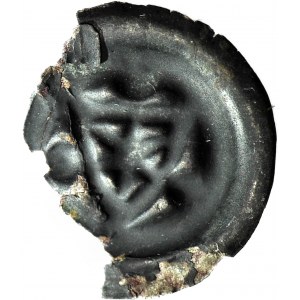R-, Zakon Krzyżacki, Brakteat 1307-1318, Tarcza z krzyżem po bokach i u góry trzy kule