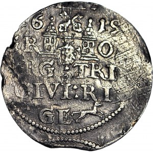 R-, Zygmunt III Waza, Trojak 1619, Ryga, Z LISEM, T.3 mk, rzadki