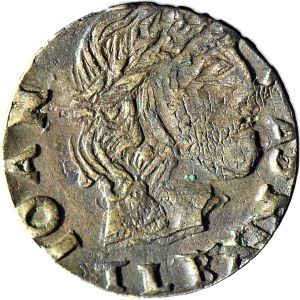 Jan Kazimierz, Szeląg koronny 1661, SLIG (zamiast SOLID), fałszerstwo z epoki