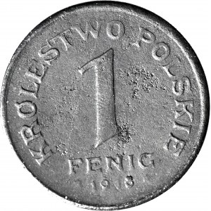 Królestwo Polskie, 1 fenig 1918 FF, stempel 1917- mała data R3