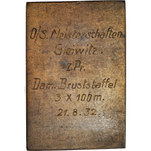 Śląsk, plakieta 1932 za 1 mc. na zawodach pływackich w Gliwicach, 3 x 100m