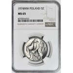 RR-, 5 złotych 1974, Rybak na TRAWCE, trawka pod stopami, b. rzadki