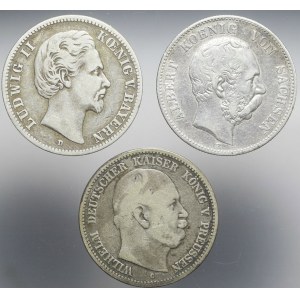 Niemcy, Zestaw 3 szt. 2 marki 1876 D Bawaria, 2 marki 1893 E Saksonia, 2 marki 1876 C Prusy