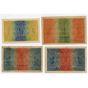 Zestaw 4 szt: 2 marki 1917 ser. A, 1 marka ser. A, 1 marka ser. A , 1/2 marki ser. A