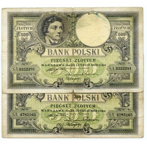 Zestaw 2 szt. 500 złotych Kościuszko, 28.02.1919, seria SA