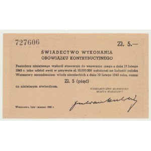 5 zł 1943, Świadectwo Kontrybucji