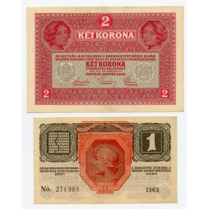 Austria, Węgry, Zestaw 2 szt. 2 korony 1917, 1 korona 1916